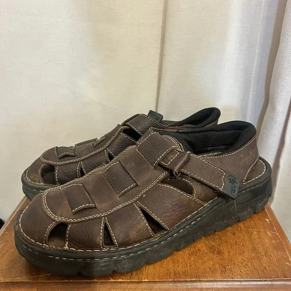 Thom Mcan Mens Sandals Size 12 Brown Leather Strap Fisherman Slingback Shoe Wide - Picture 7 of 13